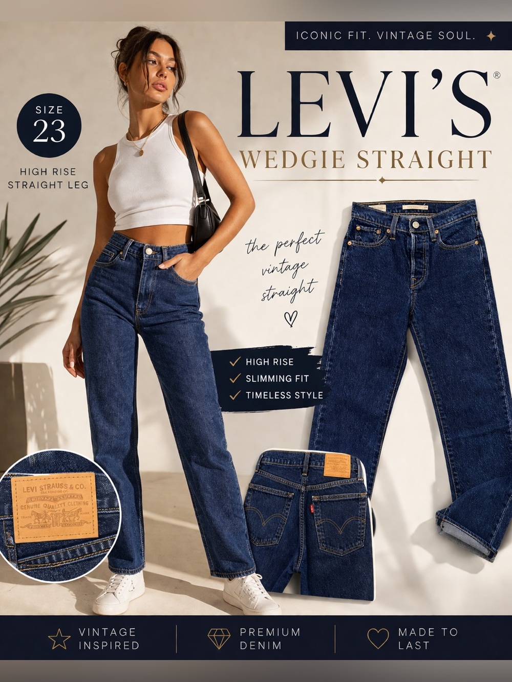 Levi’s Wedgie Straight Jeans Size 23 High Rise Button Fly Dark Wash